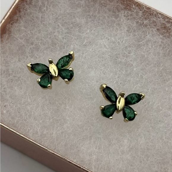 Elegant 14k Gold and Green Butterfly Earrings - Picture 1 of 3